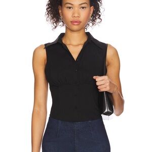 Button Down Black Sleeveless Blouse